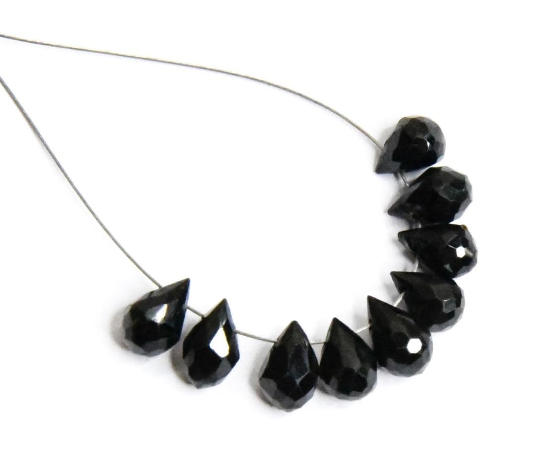 NATURAL BLACK SPINEL BEADS FACETED BRIOLETTE 5X7 - 5X8 MM, 9 PCS (1 of 1)