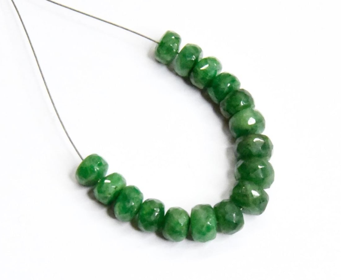 NATURAL TSAVORITE BEADS FACETED RONDELLE 5 - 6 MM, 16 PCS: These are natural, earth mined and hand crafted with precision. Stone: Tsavorite, Stone Shape: Faceted Rondelle, Stone Size: 5 - 6 mm, Width: 3 - 3.5 mm, Weight: approx. 18 carats. The photographs are