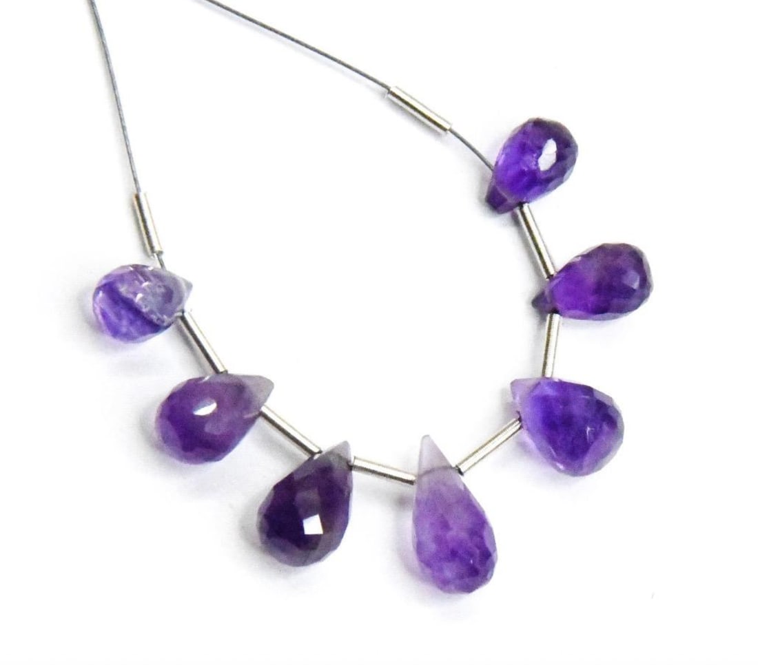 NATURAL AMETHYST BEADS FACETED BRIOLETTE 5X7 - 5X11 MM, 7 PCS (1 of 1)