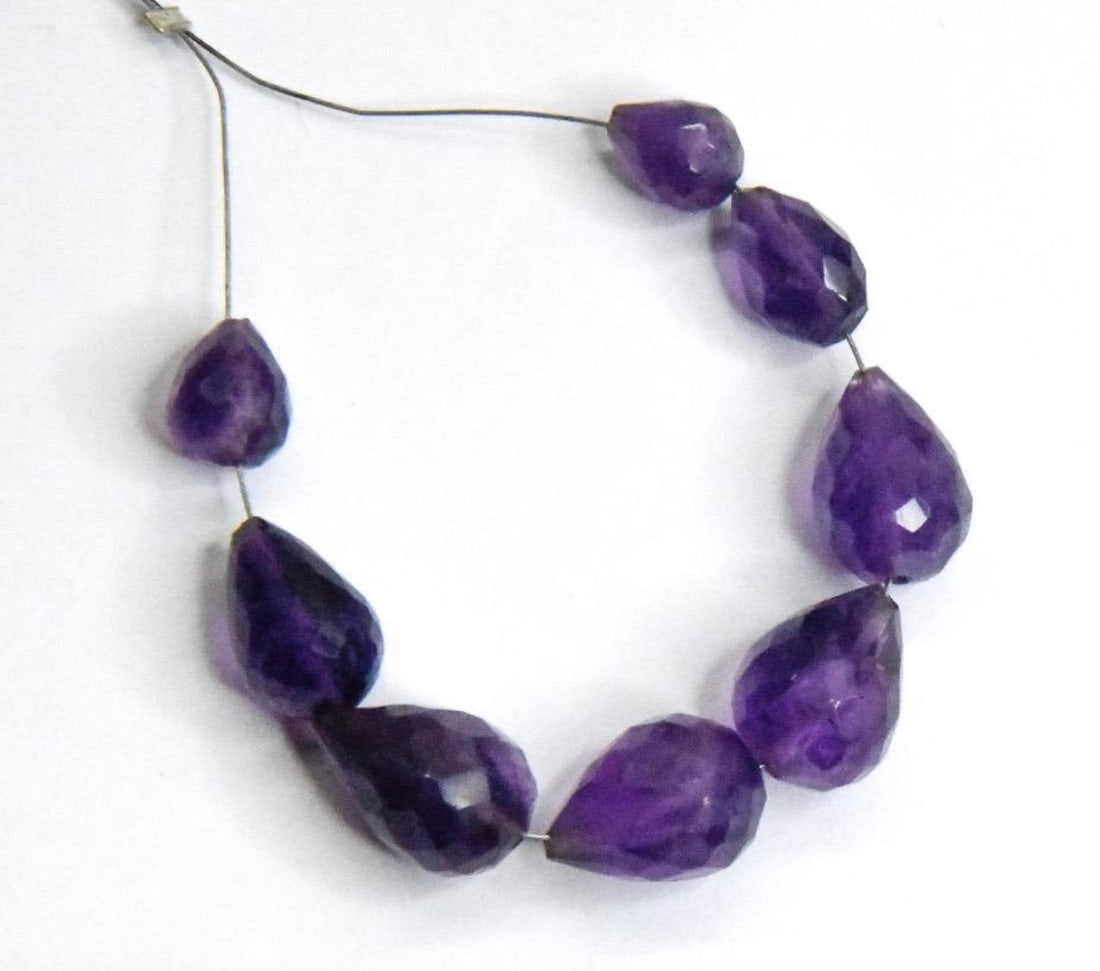 NATURAL AMETHYST BEADS FACETED TOPDRILL DROPS 6X7 - 9X12 MM, 8 PCS (1 of 1)