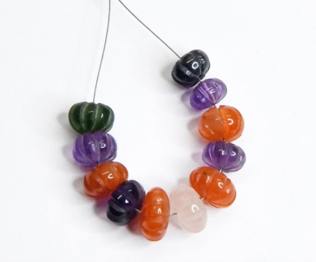 NATURAL MULTI COLOR BEADS CARVED RONDELLE 7.5 - 10 MM, 11 PCS (1 of 1)