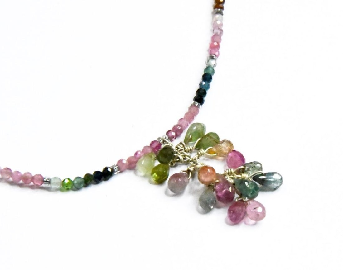 NECKLACE CHARMS NATURAL MULTI TOURMALINE BEADS SOLID 925 SILVER JUMP RINGS (1 of 2)