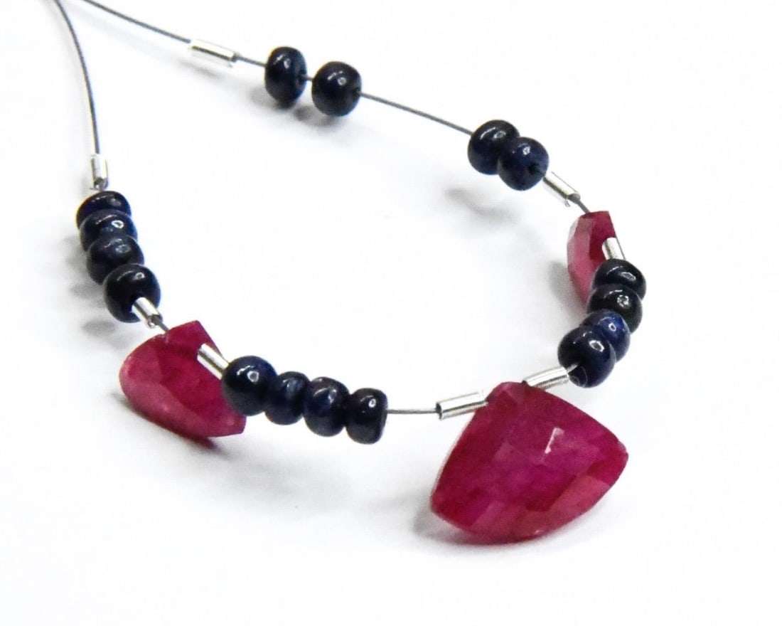 NATURAL RUBY & SAPPHIRE BEADS (DYED) 3 MM/6X8 - 8X12 MM, 19 PCS (1 of 2)