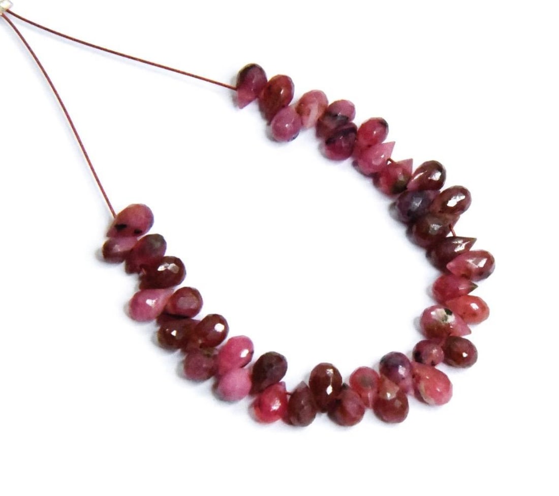NATURAL RHODONITE BEADS FACETED BRIOLETTE 3X4 - 3X5 MM, 40 PCS (3 TASSELS) (1 of 2)