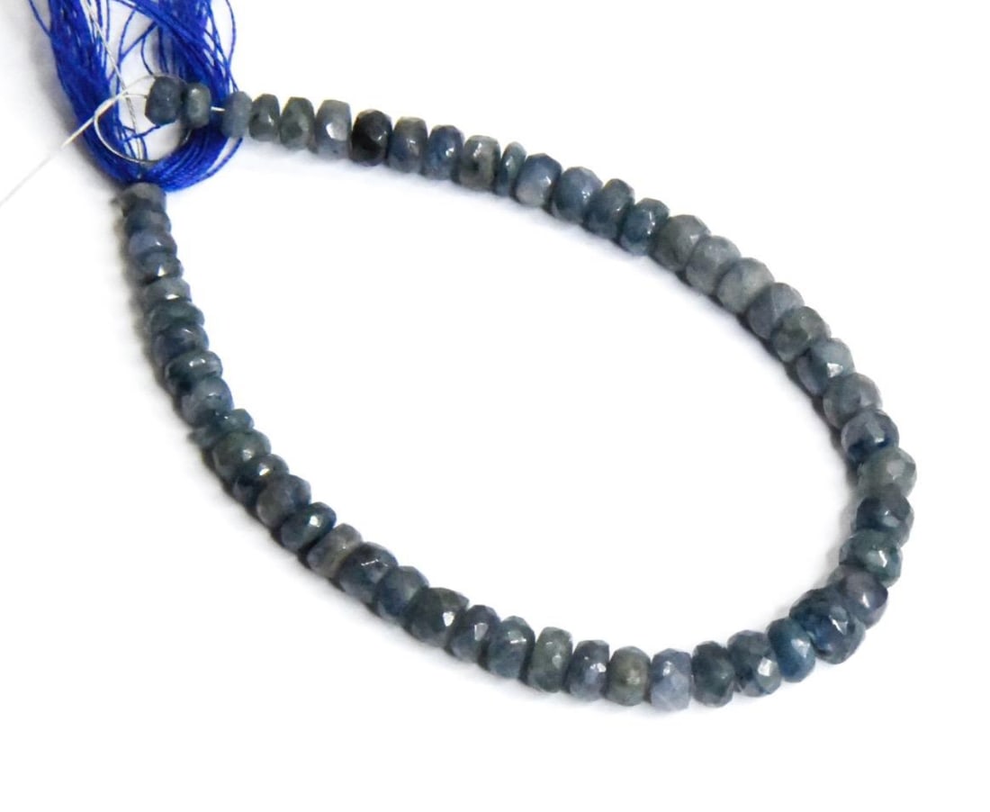 NATURAL BLUE SAPPHIRE BEADS FACETED RONDELLE 4 - 6 MM, 6.5" STRAND (1 of 1)