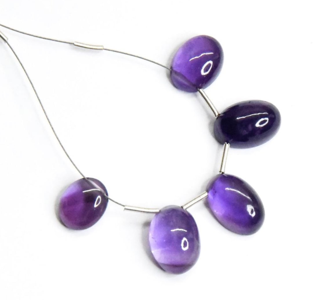 NATURAL AMETHYST BEADS CABOCHON OVAL 8X10 - 9X12 MM, 5 PCS (1 of 1)