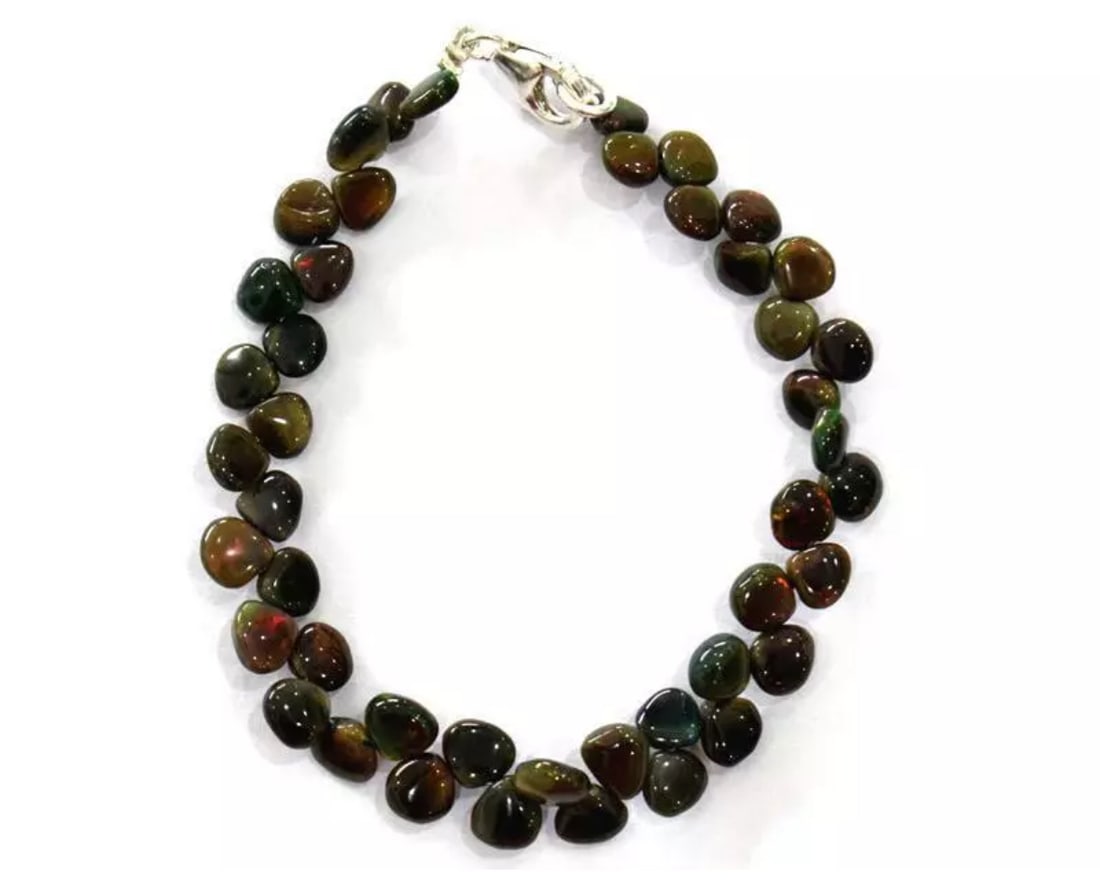 SOLID 925 SILVER BRACELET - NATURAL ETHIOPIAN OPAL BEADS HEART 7": These are natural, earth mined and hand crafted with precision. Stone: Opal, Stone Shape: Plain Heart, Stone Size: 5 - 6 mm, Width - 1.5 - 3 mm, Length: 7", Weight: approx. 23 carats. The photographs