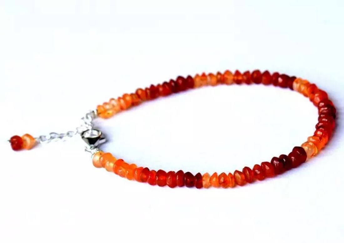 7 - 8" BRACELET NATURAL CARNELIAN BEADS RONDELLE SOLID 925 SILVER: These are natural, earth mined and hand crafted with precision. Stone: Carnelian, Stone Shape: Rondelle, Stone Size: 4 mm, Width - 2 - 3 mm, Length: 7 - 8", Weight: approx. 24 carats. The photographs