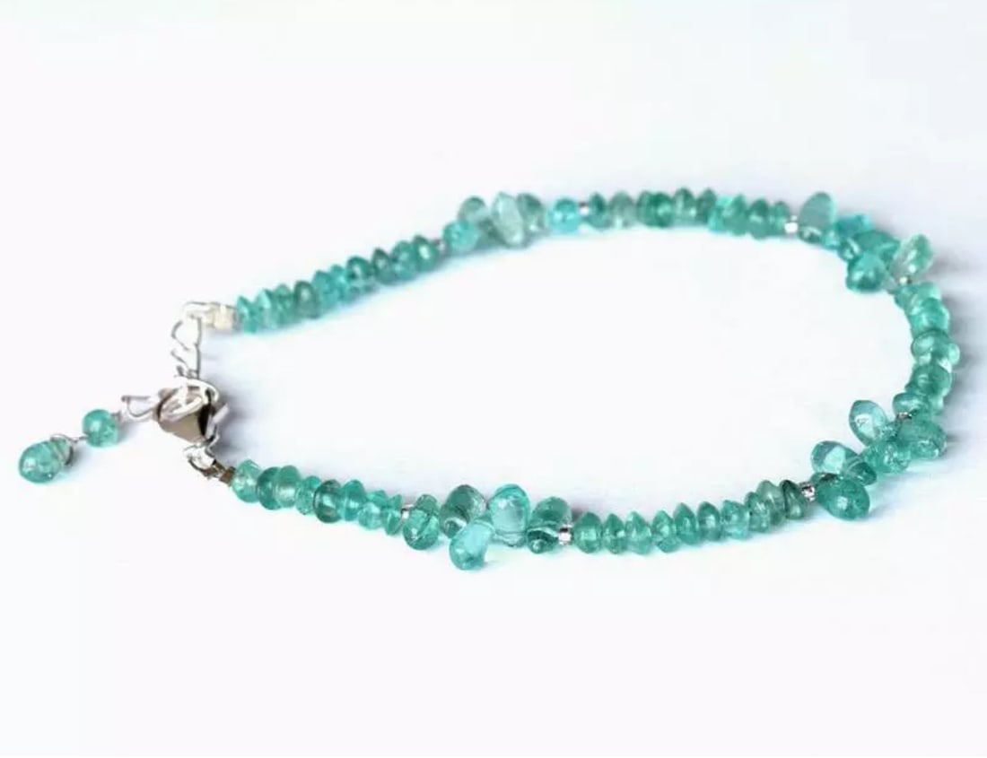 6.5 - 7.5" BRACELET NATURAL APATITE BEADS RONDELLE SOLID 925 SILVER: These are natural, earth mined and hand crafted with precision. Stone: Apatite, Stone Shape: Rondelle/Briolette, Stone Size: 3 - 3.5mm/3x5.5 - 3.5x7mm, Length: 6.5 - 7.5", Weight: approx. 25.4 carats.