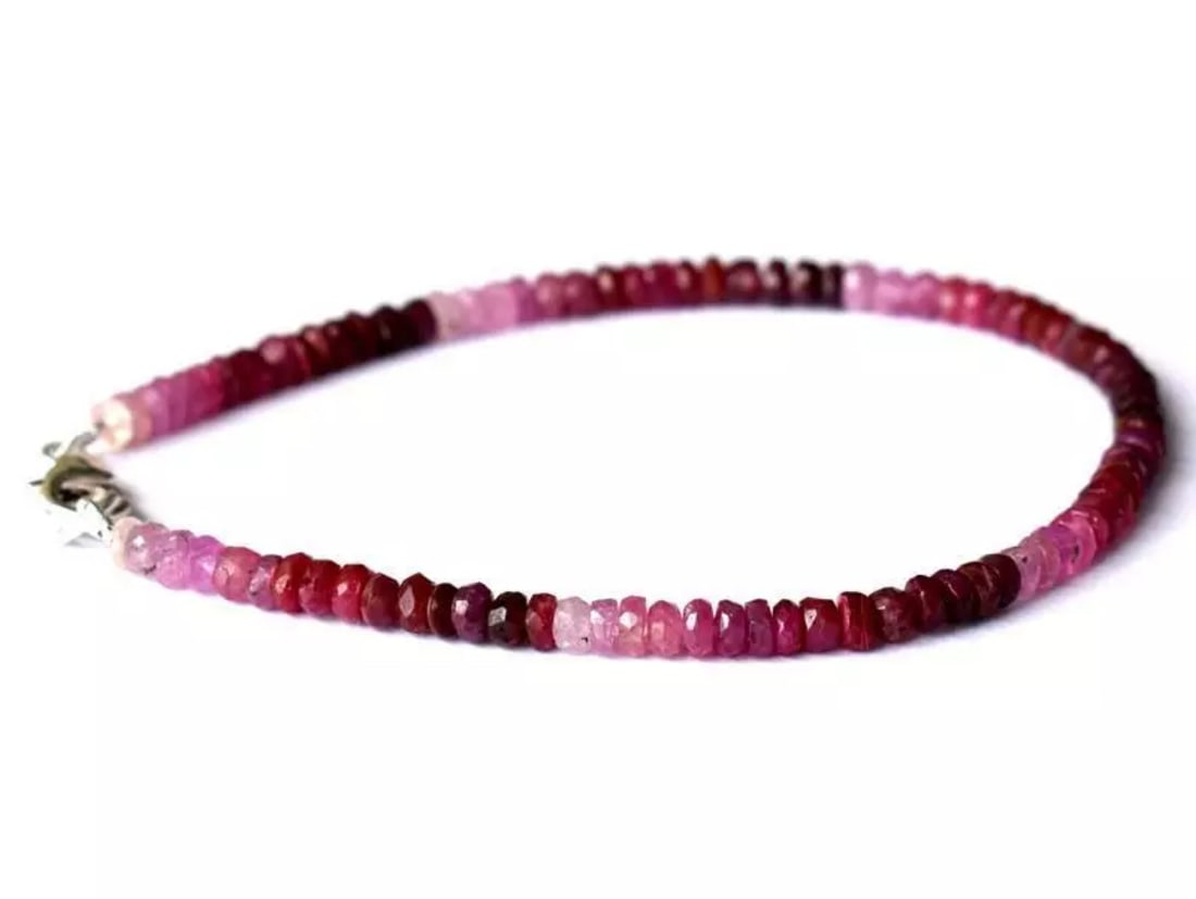 8" NATURAL SHADED RUBY BEADS RONDELLE SOLID 925 SILVER BRACELET: These are natural, earth mined and hand crafted with precision. Stone: Ruby, Stone Shape: Faceted Rondelle, Stone Size: 3.5mm, Width - 1.5 - 2mm, Length: 8", Weight: approx. 34 carats. The photographs
