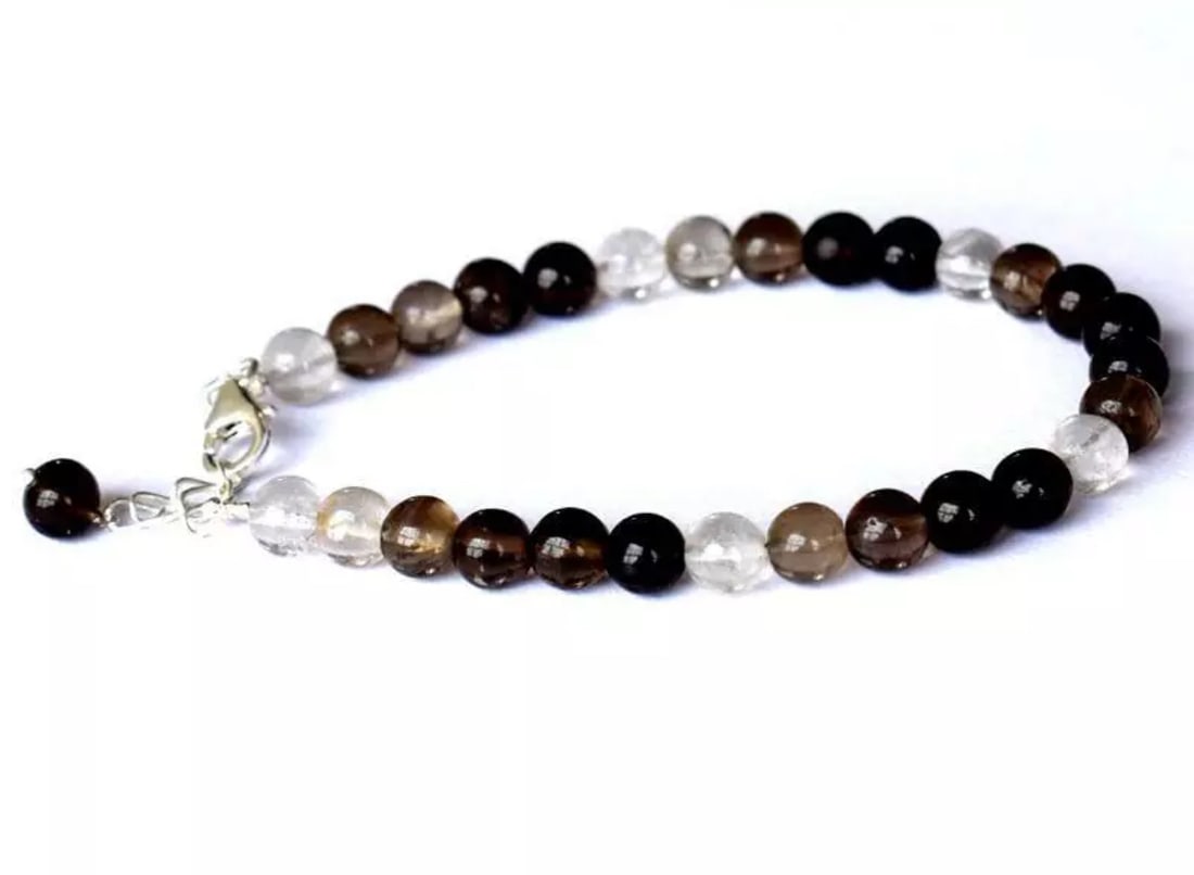 7 - 8" BRACELET NATURAL SMOKY QUARTZ BEADS ROUND SOLID 925 SILVER: These are natural, earth mined and hand crafted with precision. Stone: Smoky Quartz, Stone Shape: Round, Stone Size: 6 mm, Length: 7 - 8", Weight: approx. 50 carats. The photographs are generally enla