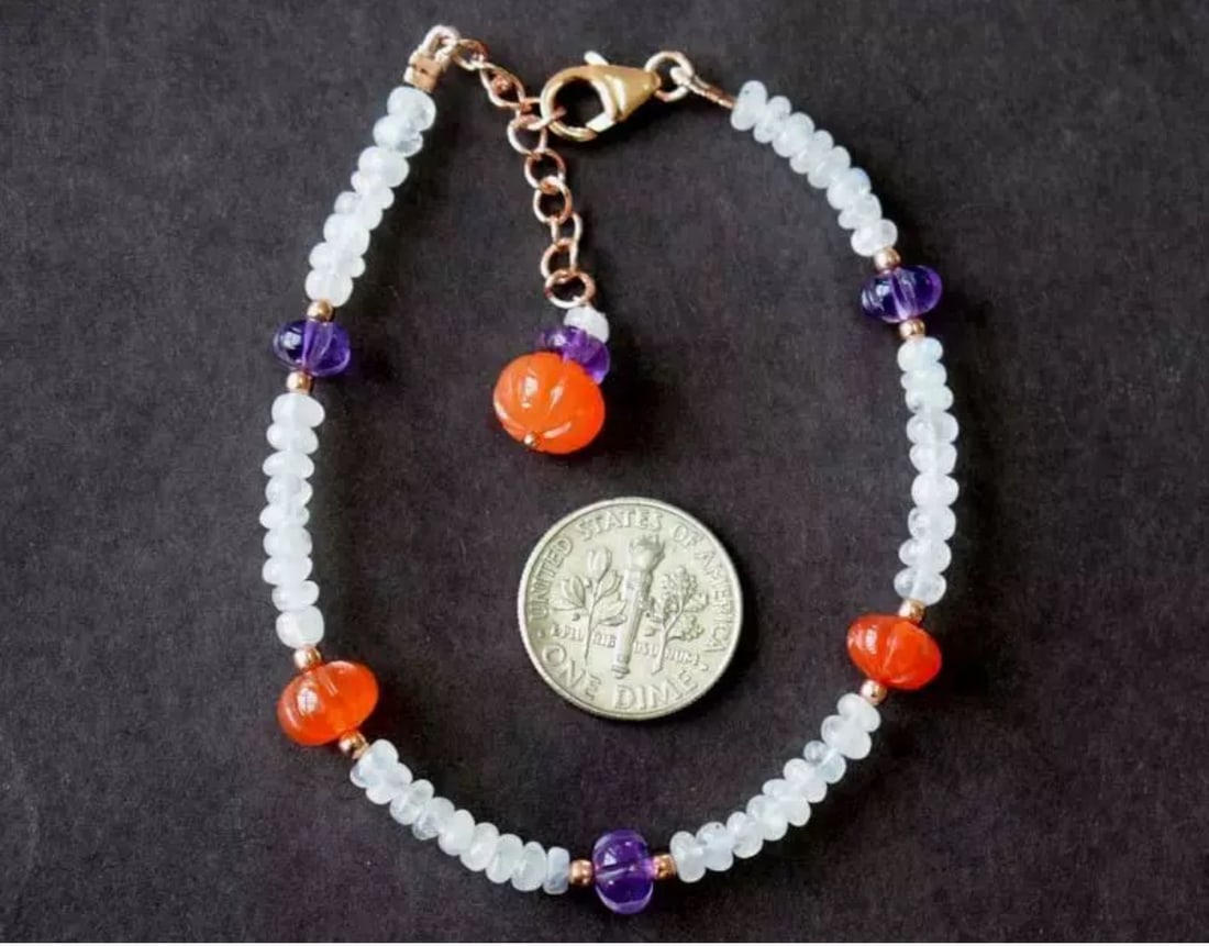 7 - 8" BRACELET NATURAL MULTI MOONSTONE BEADS ROSE GOLD SOLID 925 SILVER: These are natural, earth mined and hand crafted with precision. Stone: Multi Gemstone, Stone Shape: Rondelle, Stone Size: 3.5 - 7.5mm, Width - 2 - 5mm, Length: 7 - 8", Weight: approx. 30 carats. The p