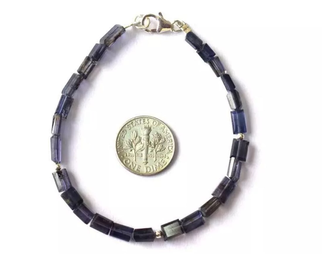 7" BRACELET NATURAL FINE IOLITE BEADS FACETED CUBE SOLID 925 SILVER: These are natural, earth mined and hand crafted with precision. Stone: Iolite, Stone Shape: Faceted Cube, Stone Size: 4x5 - 4x7mm, Width - 2.5 - 3mm, Length: 7", Weight: approx. 21 carats. The photogr