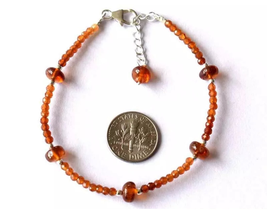 7 - 8" BRACELET NATURAL HESSONITE GARNET BEADS SOLID 925 STERLING SILVER: These are natural, earth mined and hand crafted with precision. Stone: Hessonite Garnet, Stone Shape: Faceted Round/Rondelle, Stone Size: 3 - 7mm, Width - 3.5 - 4.5mm, Length: 7 - 8", Weight: approx.