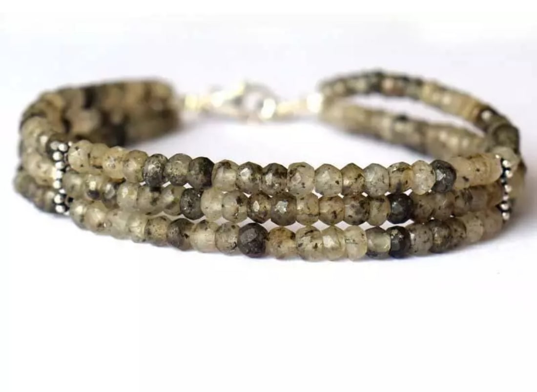 8" BRACELET NATURAL BLACK RUTILE BEADS RONDELLE SOLID 925 SILVER: These are natural, earth mined and hand crafted with precision. Stone: Rutile, Stone Shape: Faceted Rondelle, Stone Size: 4mm, Width - 2 - 3mm, Length: 8", Weight: approx. 73 carats. The photographs a