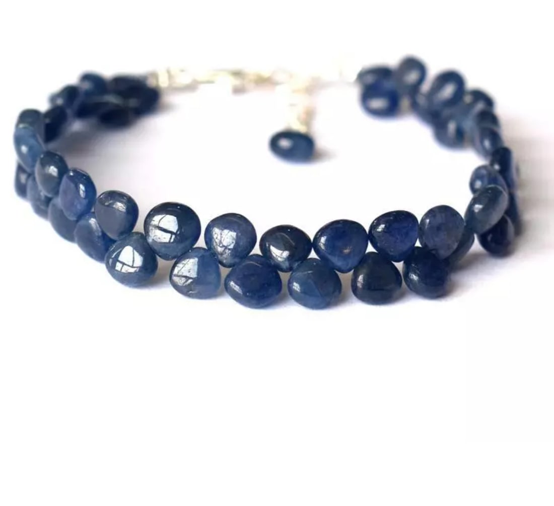 6.5 - 7.5" BRACELET NATURAL BLUE SAPPHIRE BEADS HEART SOLID 925 SILVER: These are natural, earth mined and hand crafted with precision. Stone: Sapphire, Stone Shape: Heart, Stone Size: 5 - 5.5mm, Width - 2 - 3mm, Length: 6.5 - 7.5", Weight: approx. 53 carats. The photogra