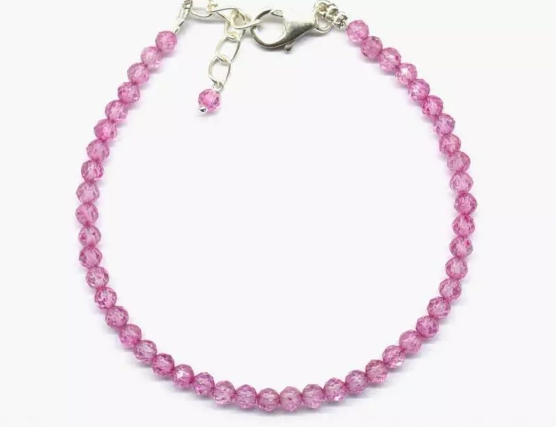 6.5 - 7.5" BRACELET PINK TOPAZ (COATED) BEADS ROUND SOLID 925 SILVER: These are natural, earth mined and hand crafted with precision. Stone: Topaz, Stone Shape: Faceted Round, Stone Size: 3.5mm, Length: 6.5 - 7.5", Weight: approx. 18 carats. The photographs are generall