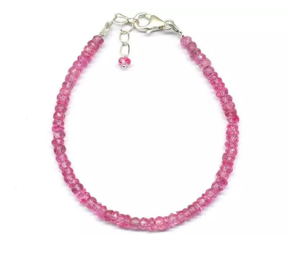 6.5 - 7.5" BRACELET PINK TOPAZ (COATED) BEADS RONDELLE SOLID 925 SILVER: These are natural, earth mined and hand crafted with precision. Stone: Topaz, Stone Shape: Faceted Rondelle, Stone Size: 3.5 - 4mm, Width - 1.5 - 2mm, Length: 6.5 - 7.5", Weight: approx. 26 carats. Th