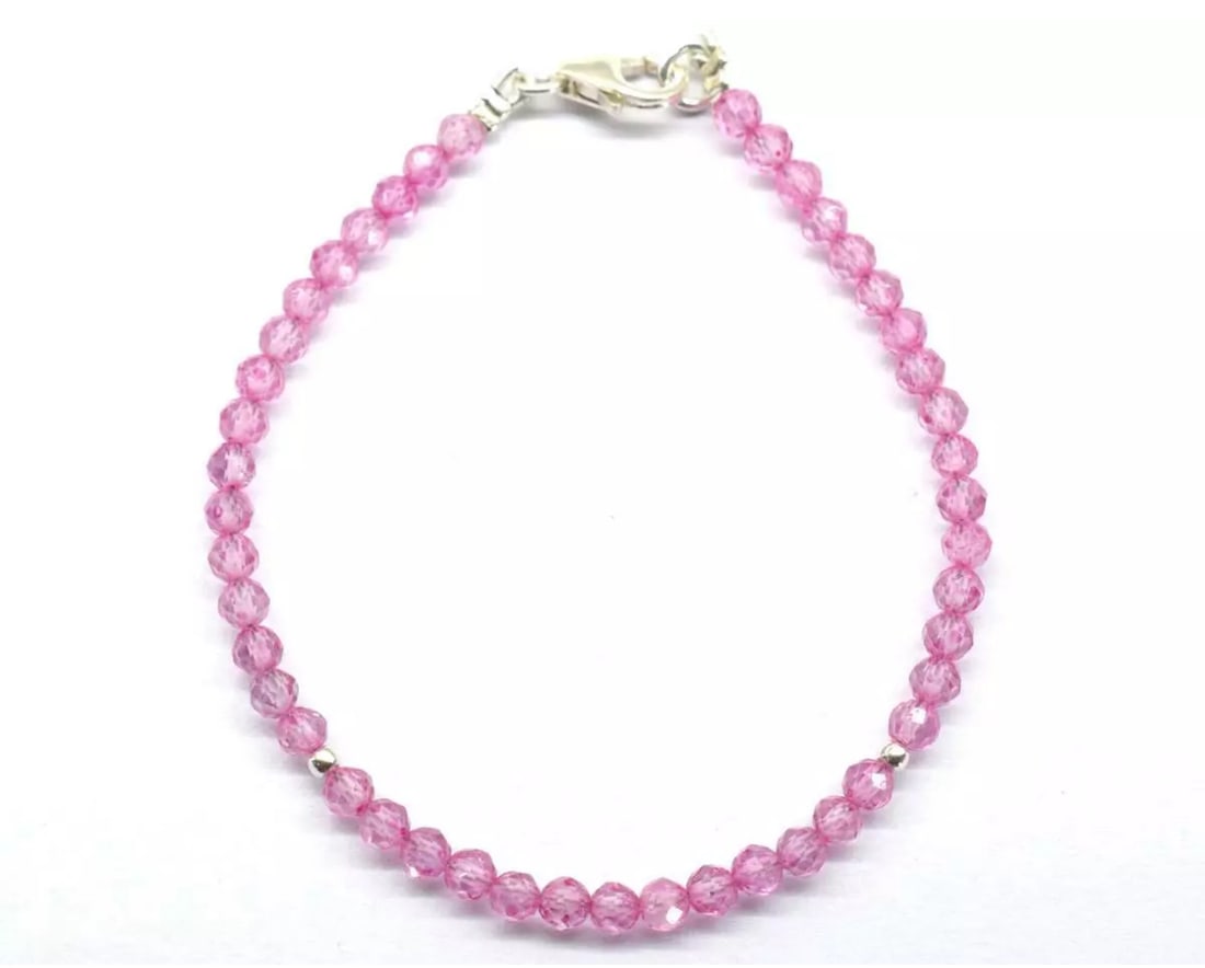 7" BRACELET PINK TOPAZ (COATED) BEADS FACETED ROUND SOLID 925 SILVER: These are natural, earth mined and hand crafted with precision. Stone: Topaz, Stone Shape: Faceted Round, Stone Size: 3.5mm, Length: 7", Weight: approx. 20 carats. The photographs are generally enlarg