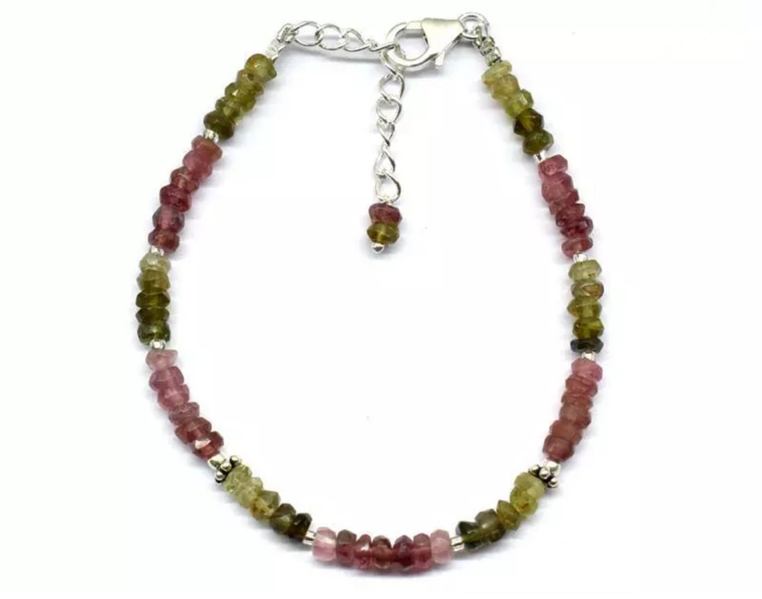 6.5 - 7.5" BRACELET NATURAL MULTI TOURMALINE BEADS SOLID 925 SILVER: These are natural, earth mined and hand crafted with precision. Stone: Tourmaline, Stone Shape: Faceted Rondelle, Stone Size: 3.5 - 4mm, Width - 1.5 - 2mm, Length: 6.5 - 7.5", Weight: approx. 23.30 ca