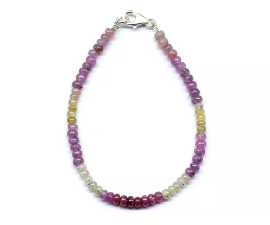 7" BRACELET NATURAL SAPPHIRE BEADS RONDELLE SOLID 925 SILVER: These are natural, earth mined and hand crafted with precision. Stone: Sapphire, Stone Shape: Rondelle, Stone Size: 4mm, Width - 2 - 3mm, Length: 7", Weight: approx. 32 carats. The photographs are gen