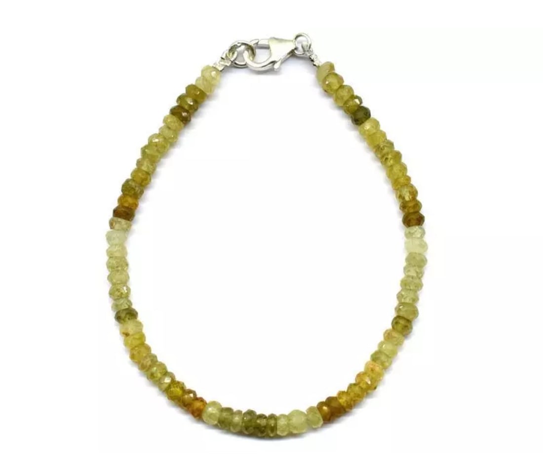 7" BRACELET NATURAL GROSSULAR GARNET BEADS RONDELLE SOLID 925 SILVER: These are natural, earth mined and hand crafted with precision. Stone: Grossular Garnet, Stone Shape: Faceted Rondelle, Stone Size: 4mm, Width - 2 - 2.5mm, Length: 7", Weight: approx. 31 carats. The p