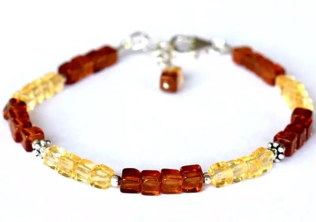 6.5 - 7.5" BRACELET NATURAL CITRINE, HESSONITE GARNET SOLID 925 SILVER: These are natural, earth mined and hand crafted with precision. Stone: Hessonite Garnet/Citrine, Stone Shape: Box, Stone Size: 3.5 - 4mm, Length: 6.5 - 7.5", Weight: approx. 32.50 carats. The photogra
