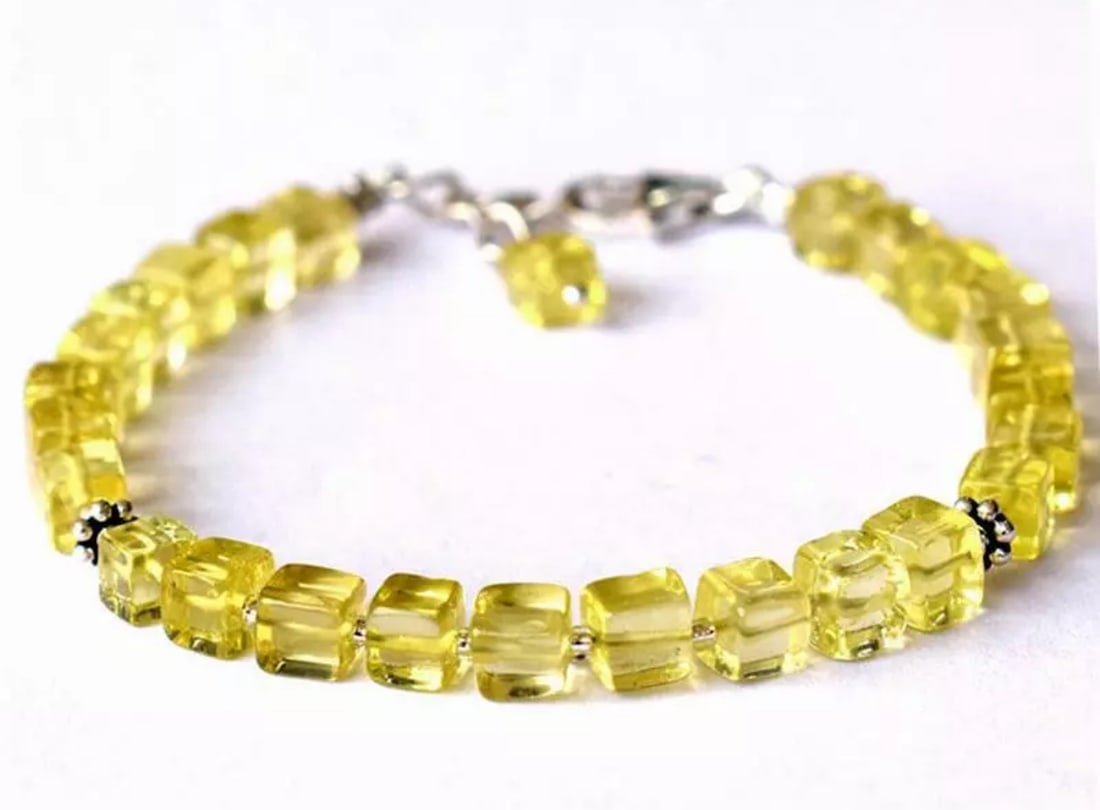 6.5 - 7.5" BRACELET NATURAL LEMON QUARTZ BEADS BOX SOLID 925 SILVER: These are natural, earth mined and hand crafted with precision. Stone: Lemon Quartz, Stone Shape: Box, Stone Size: 4.5 - 5mm, Length: 6.5 - 7.5", Weight: approx. 37 carats. The photographs are general