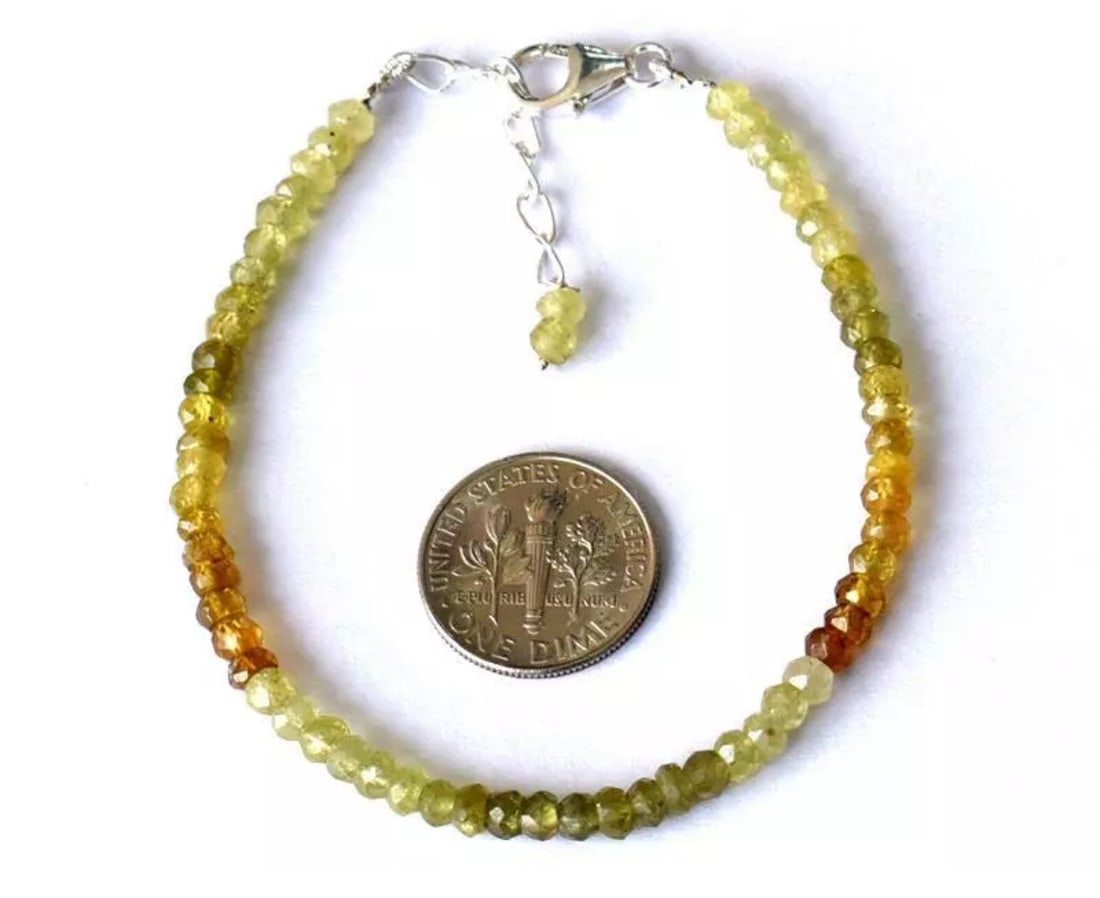 6.5 - 7.5" BRACELET NATURAL GROSSULAR GARNET BEADS SOLID 925 SILVER: These are natural, earth mined and hand crafted with precision. Stone: Grossular Garnet, Stone Shape: Faceted Rondelle, Stone Size: 3.5mm, Width - 1.5 - 2mm, Length: 6.5 - 7.5", Weight: approx. 26 car
