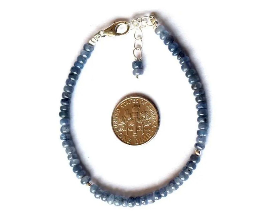 6.5 - 7.5" BRACELET NATURAL BLUE SAPPHIRE BEADS RONDELLE SOLID 925 SILVER: These are natural, earth mined and hand crafted with precision. Stone: Sapphire, Stone Shape: Rondelle, Stone Size: 3.5 - 4mm, Width - 1.5 - 2.5mm, Length: 6.5 - 7.5", Weight: approx. 30 carats. The p