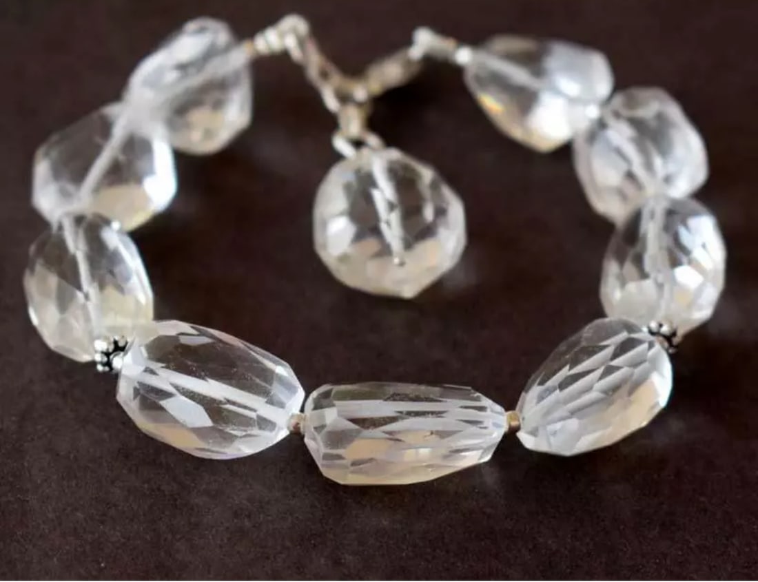7 - 8" BRACELET NATURAL CRYSTAL BEADS TUMBLE SOLID 925 SILVER: These are natural, earth mined and hand crafted with precision. Stone: Crystal, Stone Shape: Faceted Tumble, Stone Size: 14x15 - 12x18mm, Width - 9 - 11mm, Length: 7 - 8", Weight: approx. 156 carats.