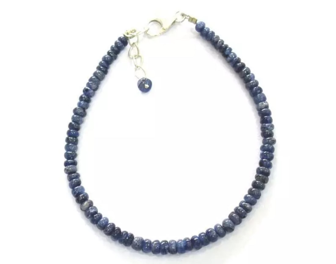 7.5 - 8" BRACELET NATURAL BLUE SAPPHIRE BEADS RONDELLE SOLID 925 SILVER: These are natural, earth mined and hand crafted with precision. Stone: Sapphire, Shape: Rondelle, Size: 3 - 4mm, Width: 1.5 - 2.5mm, Length: 7.5 - 8", Weight: approx. 32 carats. The photographs are en