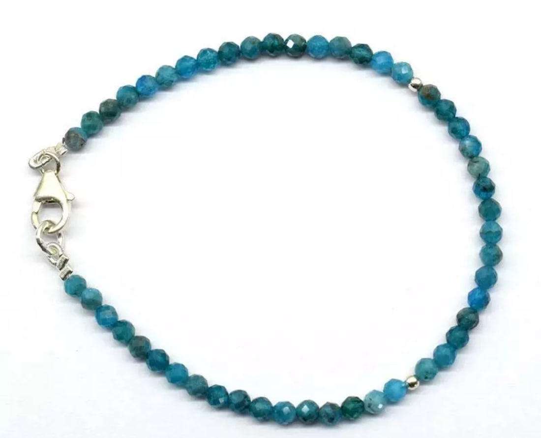 7" SOLID 925 STERLING SILVER BRACELET NATURAL NEON APATITE BEADS ROUND (1 of 2)