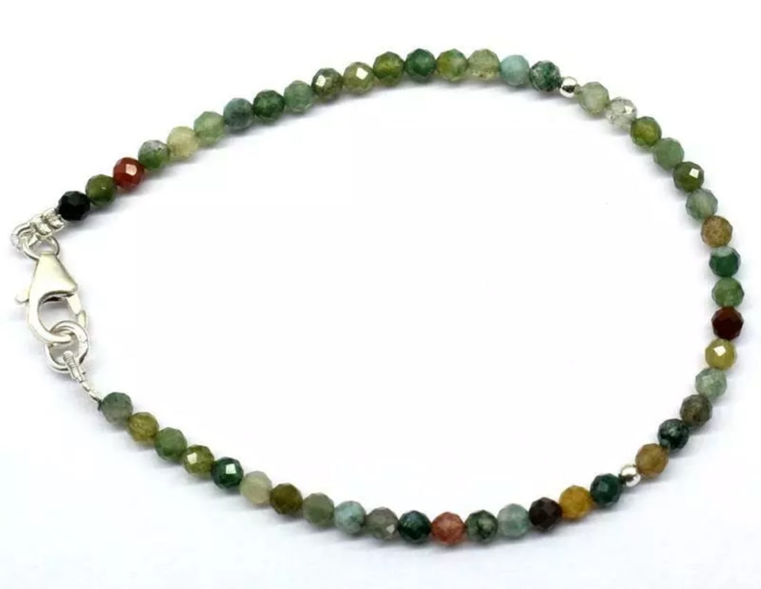 7" SOLID 925 STERLING SILVER BRACELET NATURAL BLOOD STONE BEADS ROUND: These are natural, earth mined and hand crafted with precision. Stone: Blood Stone, Shape: Faceted Round, Size: 3mm, Length: 7", Weight: approx. 13.50 carats. The photographs are enlarged to show the