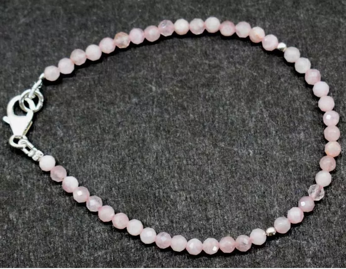 7" SOLID 925 STERLING SILVER BRACELET NATURAL MORGANITE BEADS ROUND: These are natural, earth mined and hand crafted with precision. Stone: Morganite, Shape: Faceted Round, Size: 3.5mm, Length: 7", Weight: approx. 15 carats. The photographs are enlarged to show the cla