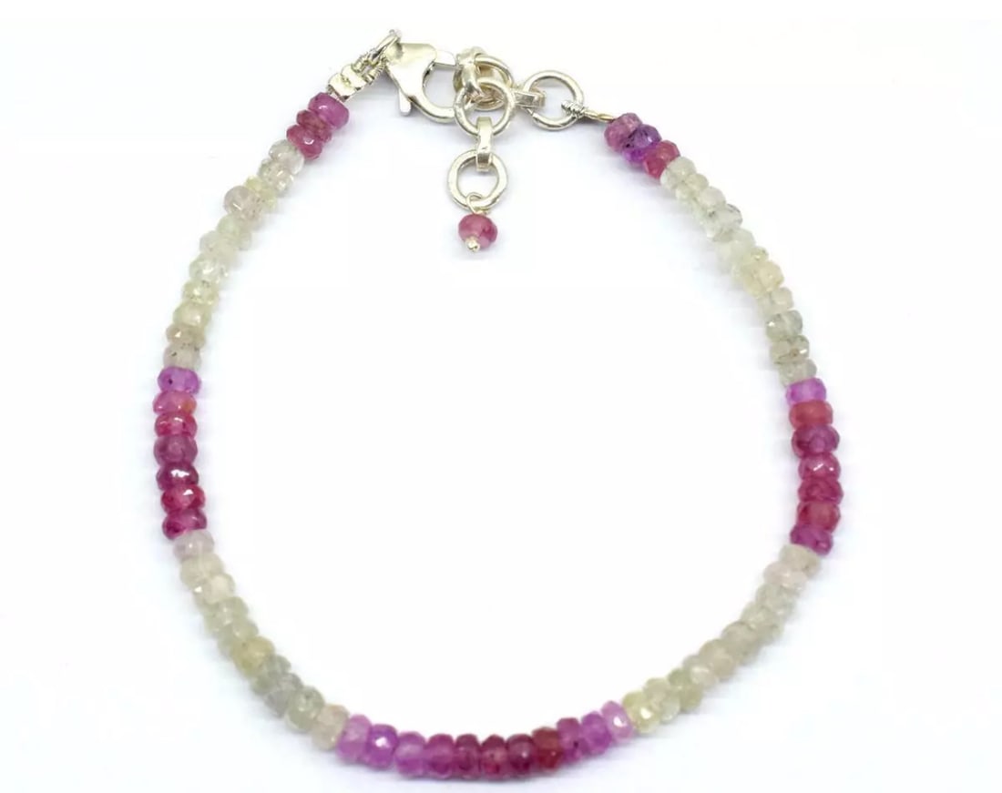 6.5 - 7.5" SOLID 925 SILVER BRACELET NATURAL SAPPHIRE BEADS RONDELLE: These are natural, earth mined and hand crafted with precision. Stone: Sapphire, Shape: Faceted Rondelle, Size: 3 - 3.5 mm, Width - 1.5 - 2 mm, Length: 6.5 - 7.5", Weight: approx. 29 carats. The photo