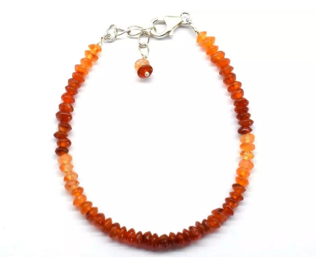 6.5 - 7.5" SOLID 925 SILVER BRACELET NATURAL CARNELIAN BEADS RONDELLE: These are natural, earth mined and hand crafted with precision. Stone: Carnelian, Shape: Rondelle, Size: 3.5 - 4 mm, Width - 2 - 3 mm, Length: 6.5 - 7.5", Weight: approx. 22 carats. The photographs ar