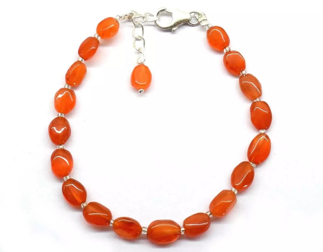 7 - 7.5" SOLID 925 SILVER BRACELET NATURAL CARNELIAN BEADS OVAL (1 of 3)