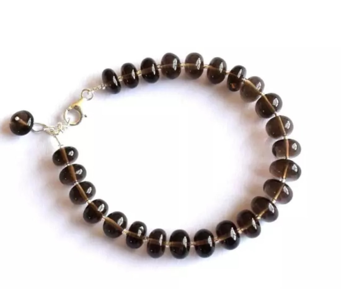 7 - 8" SOLID 925 SILVER BRACELET NATURAL SMOKY QUARTZ BEADS RONDELLE: These are natural, earth mined and hand crafted with precision. Stone: Smoky Quartz, Stone Shape: Rondelle, Stone Size: 8 - 9 mm, Width: 4 - 6 mm, Length: 7 - 8", Weight: approx. 86 carats. The photog