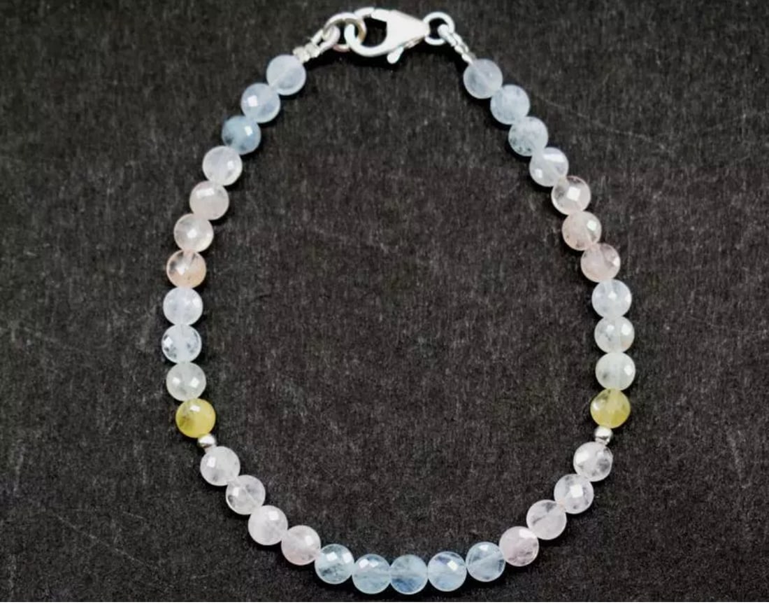 7" SOLID 925 SILVER BRACELET NATURAL MULTI AQUAMARINE BEADS FACETED COIN (1 of 3)
