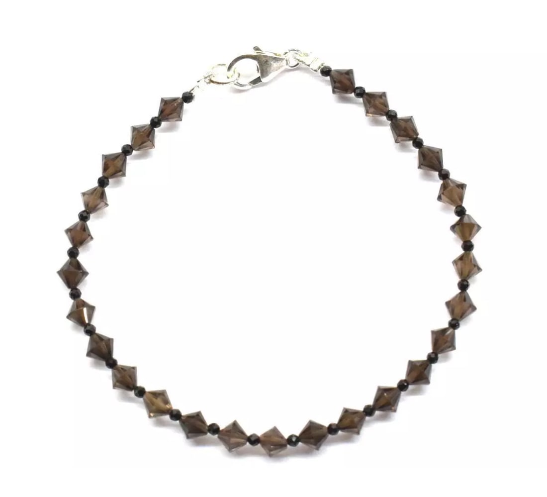 7" SOLID 925 SILVER BRACELET NATURAL SMOKY QUARTZ, SPINEL BEADS FANCY: These are natural, earth mined and hand crafted with precision. Stone: Smoky Quartz/Spinel, Stone Shape: Faceted Fancy/Round, Stone Size: 2 - 4.5 mm, Length: 7", Weight: approx. 16 carats. The photogr