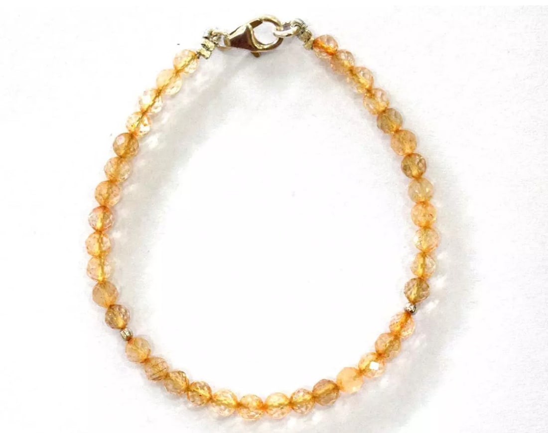 7" SOLID 925 SILVER BRACELET NATURAL CITRINE BEADS FACETED ROUND: These are natural, earth mined and hand crafted with precision. Stone: Citrine, Stone Shape: Faceted Round, Stone Size: 4mm, Length: 7", Weight: approx. 22 carats. The photographs are enlarged to show