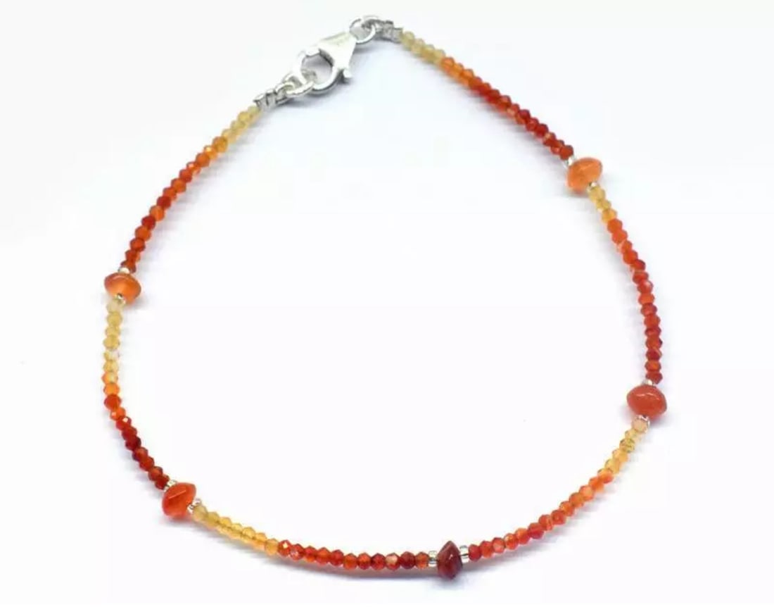 8" SOLID 925 SILVER BRACELET NATURAL CARNELIAN BEADS ROUND (1 of 2)