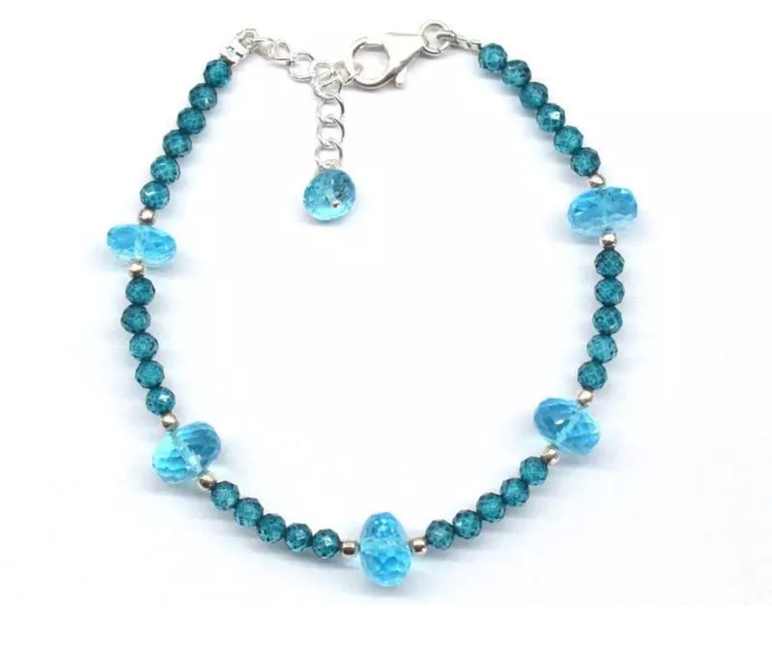 6.5 - 7.5" SOLID 925 SILVER BRACELET NATURAL BLUE TOPAZ BEADS: These are natural, earth mined and hand crafted with precision. Stone: Swiss Blue Topaz, Stone Shape: Faceted Rondelle/Round, Stone Size: 3.5 - 8 mm, Width: 4 - 5.5 mm, Length: 6.5 - 7.5", Weight: app