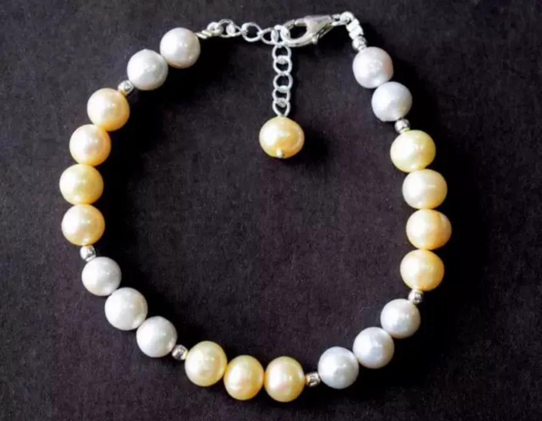7 - 8" SOLID 925 SILVER BRACELET FRESH WATER PEARL ROUND: These are natural, earth mined and hand crafted with precision. Stone: Freshwater Pearl, Stone Shape: Round, Stone Size: 7 - 8 mm, Length: 7 - 8", Weight: approx. 63 carats. The photographs are enlarg