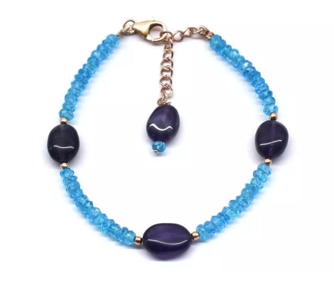 7 - 8" ROSE GOLD SOLID 925 SILVER BRACELET AMETHYST & TOPAZ: These are natural, earth mined and hand crafted with precision. Stone: Amethyst/Topaz, Stone Shape: Faceted Rondelle/Oval, Stone Size: 3.5 mm/8x10 - 8x12 mm, Width: 1.5 - 5 mm, Length: 7 - 8", Weight: