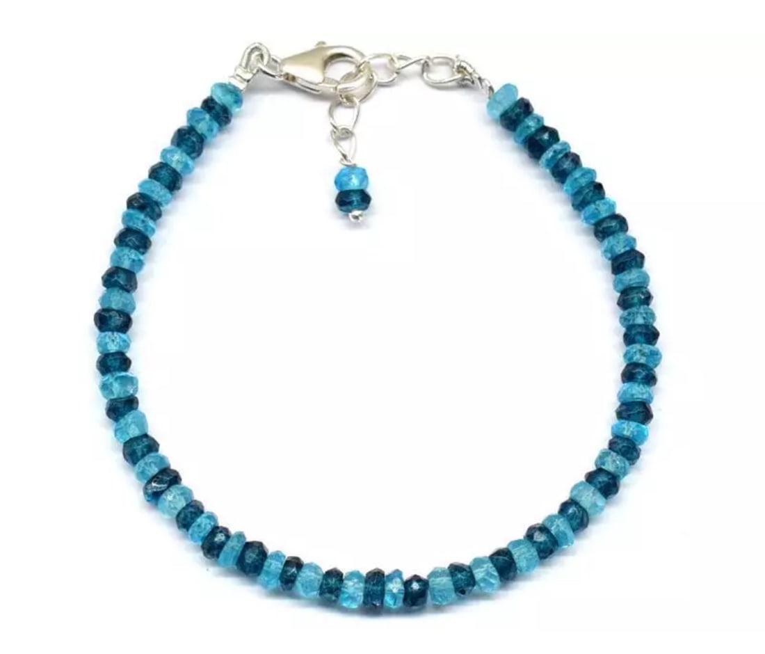6.5 - 7.5" SOLID 925 SILVER BRACELET BLUE TOPAZ BEADS RONDELLE: These are natural, earth mined and hand crafted with precision. Stone: Blue Topaz, Stone Shape: Faceted Rondelle, Stone Size: 3.5 - 4 mm, Width: 1.5 - 2 mm, Length: 6.5 - 7.5", Weight: approx. 27 cara