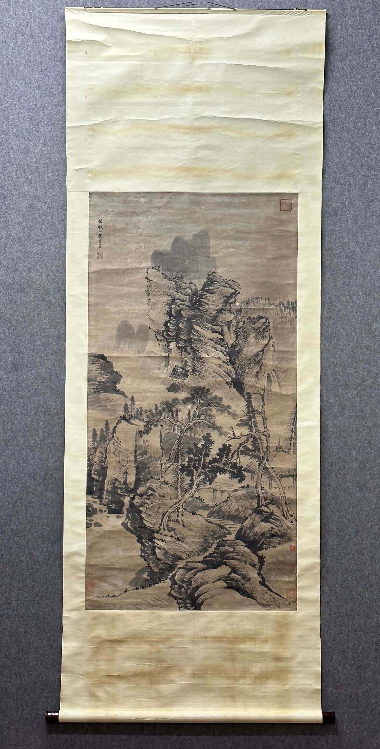 Wang Meng - Forest Shade Odd Peaks Painting: 136*68cmInk on Paper, Hanging Scroll