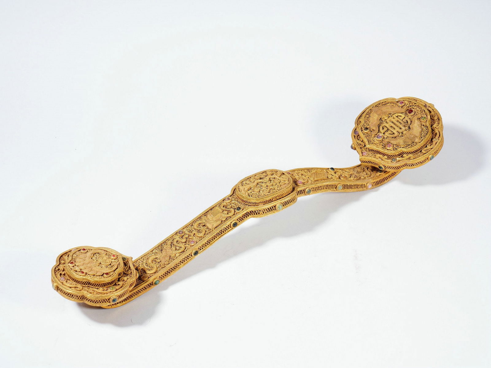 A silver gilt filigree inlaid jewel ruyi ornament (1 of 8)