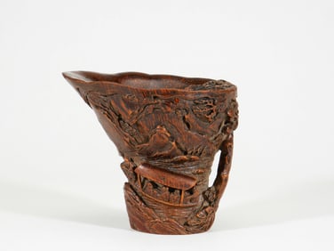 Bamboo carved figure and landscape cup